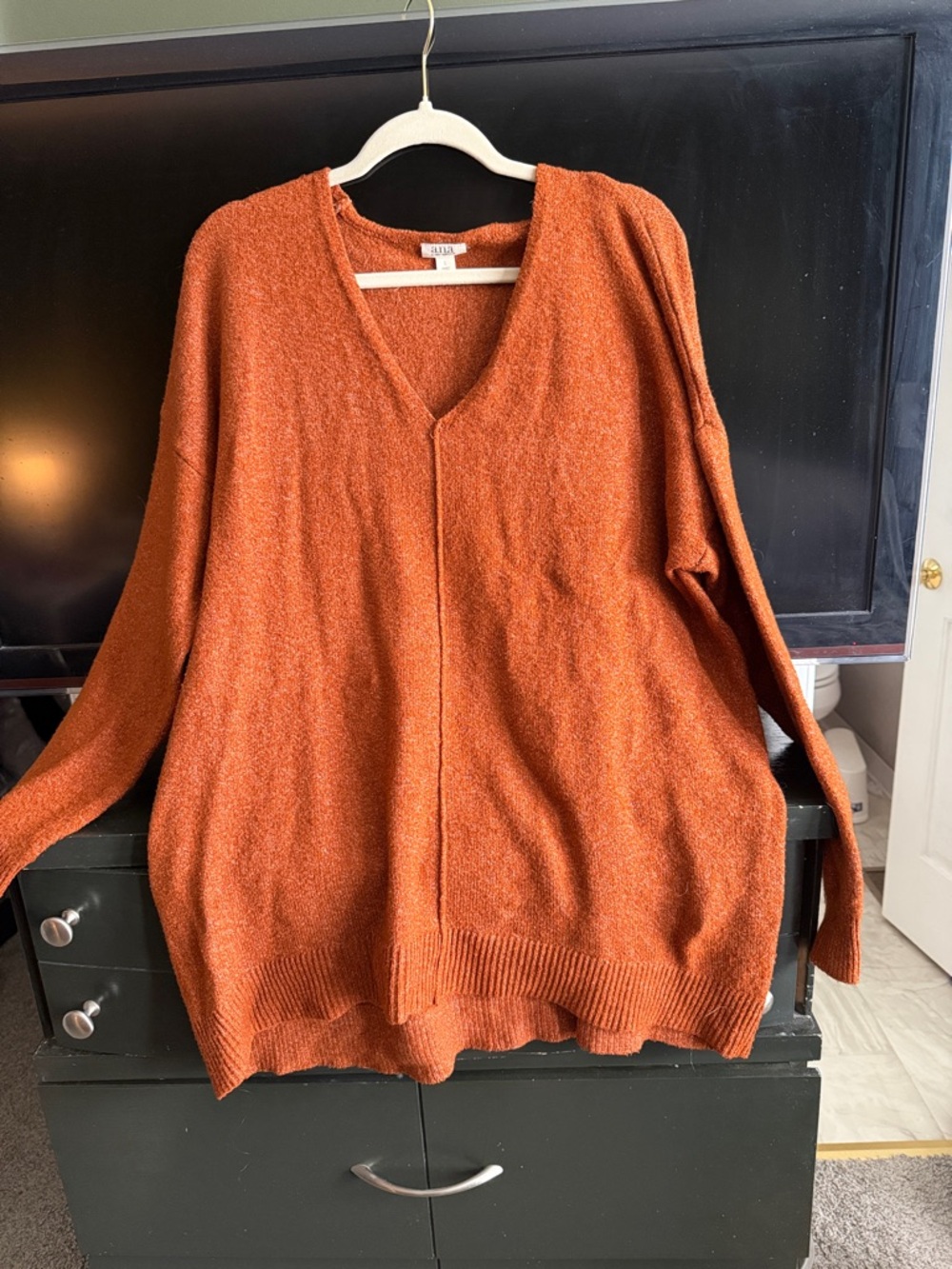 a.n.a Rust Orange V-Neck Oversized Sweater